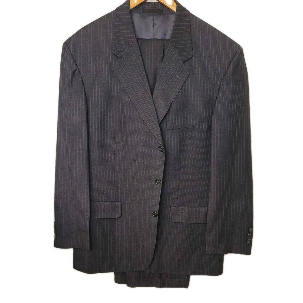 Kilburne & Finch 2 Piece Suit 46 Gray Pinstripe Jacket Pants 41×31 Cuffed